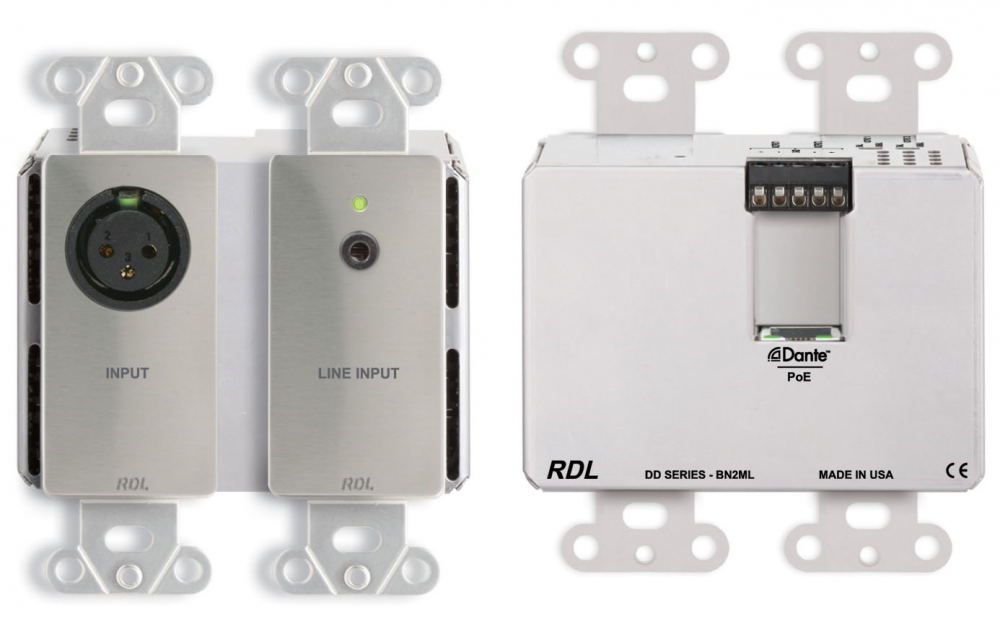DDS-BN2ML Wall-Mounted Bi-Directional Mic/Line Dante Interface 2 x 2 - Stainless Steel