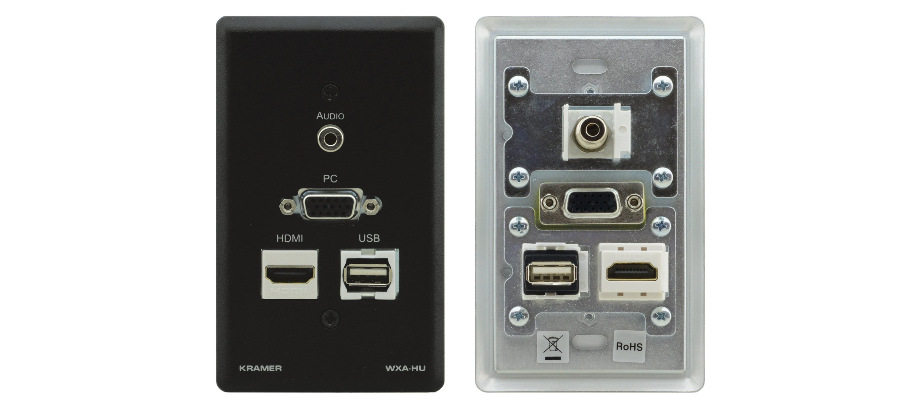 WXA-HU/US(B) Passive Pass–through Wall Plate — 15–pin HD, 3.5mm Audio, HDMI & USB