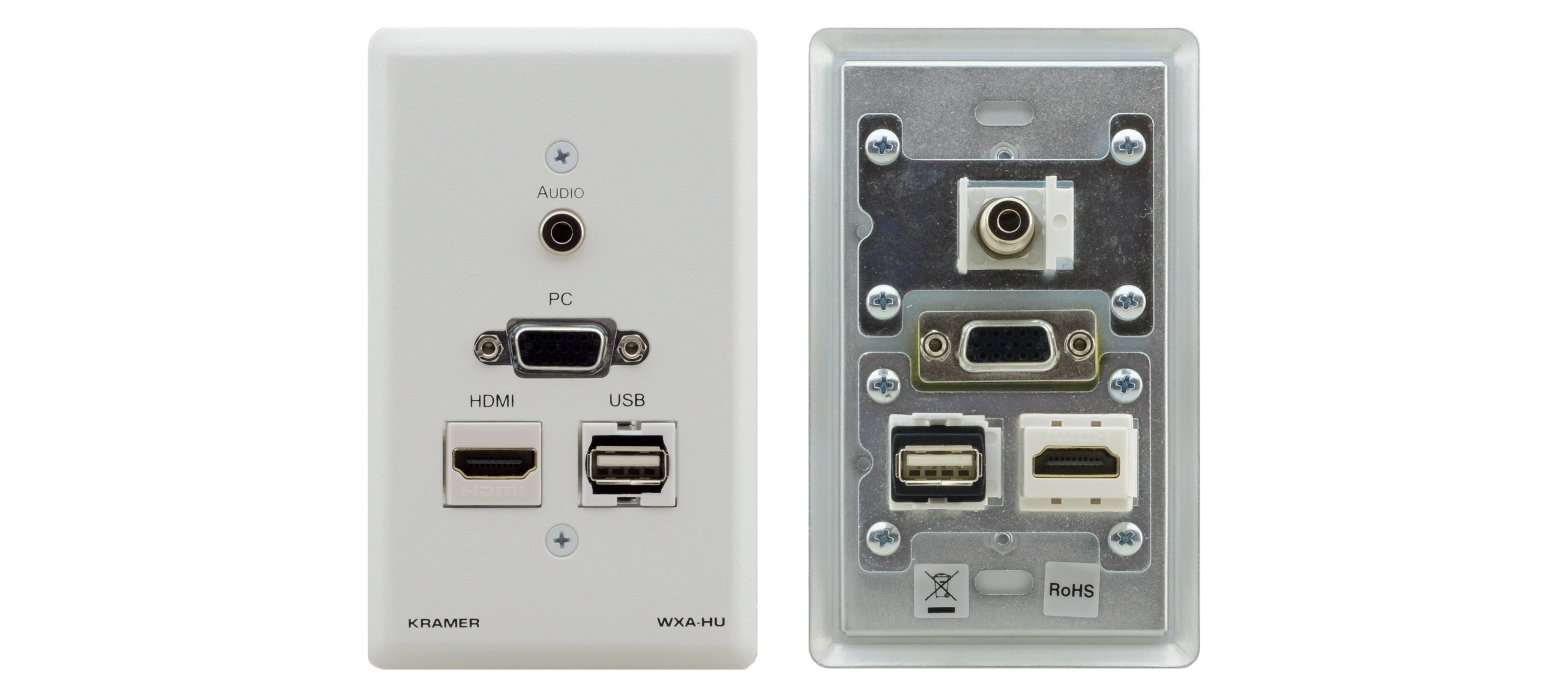 WXA-HU/US(W) Passive Pass–through Wall Plate — 15–pin HD, 3.5mm Audio, HDMI & USB