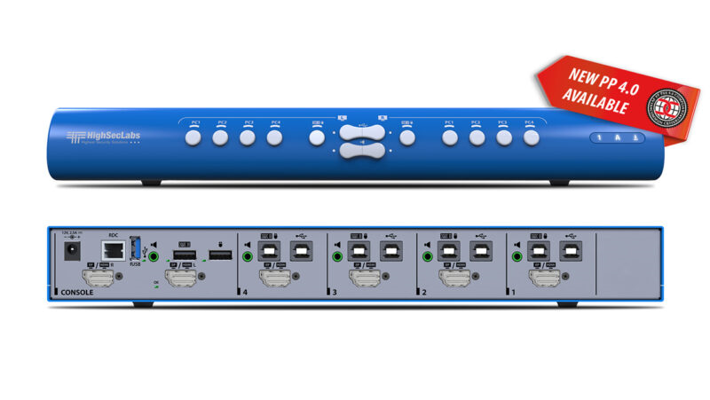 SX42PHU-4 Secure SH Mini-Matrix KVM 4-Port DP/HDMI to DP/HDMI video, w/fUSB, PP4.0
