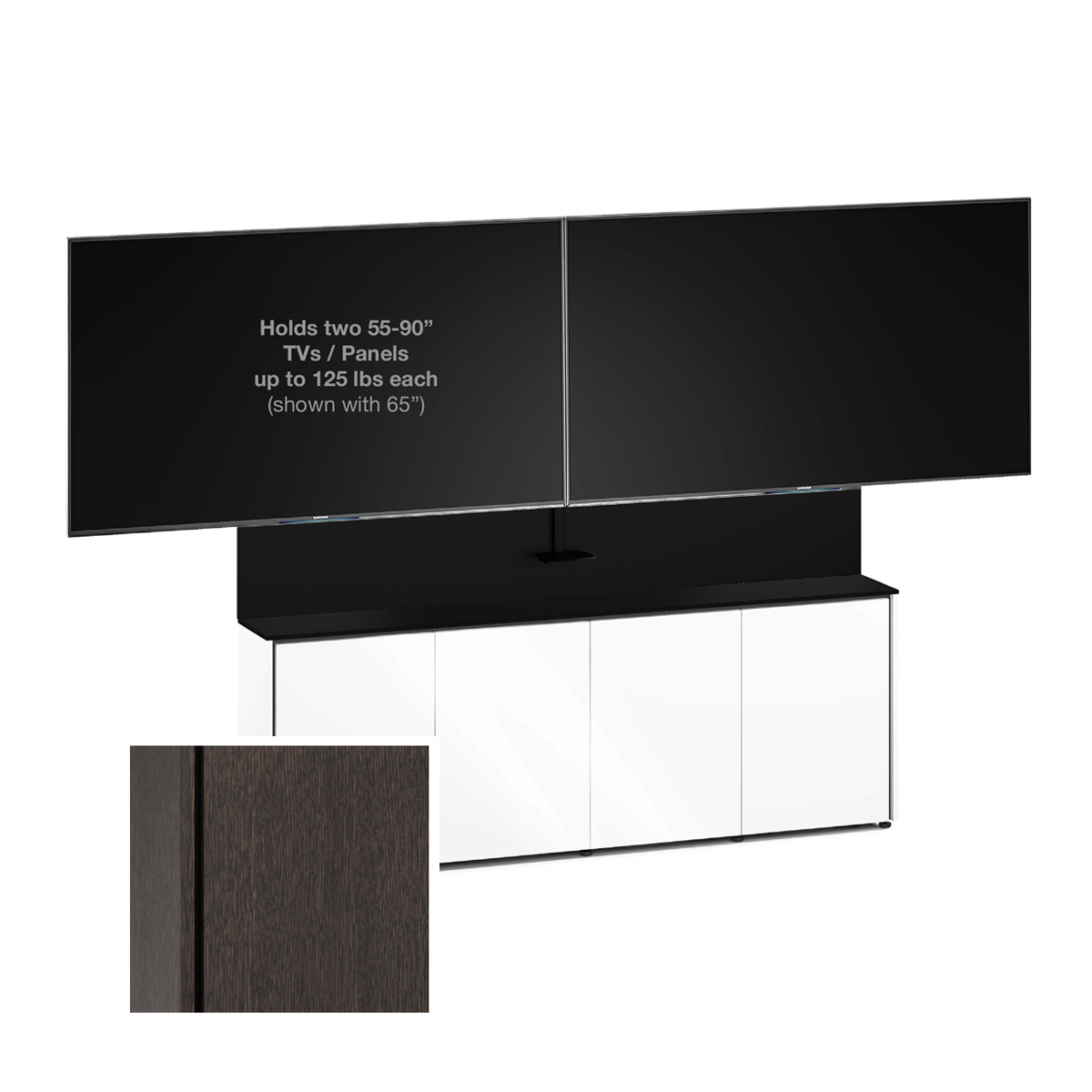 D1/347AM2/SN/WO 4 Bay Dual Monitor Low-Profile, Wall Cabinet, Sienna- Wenge Oak