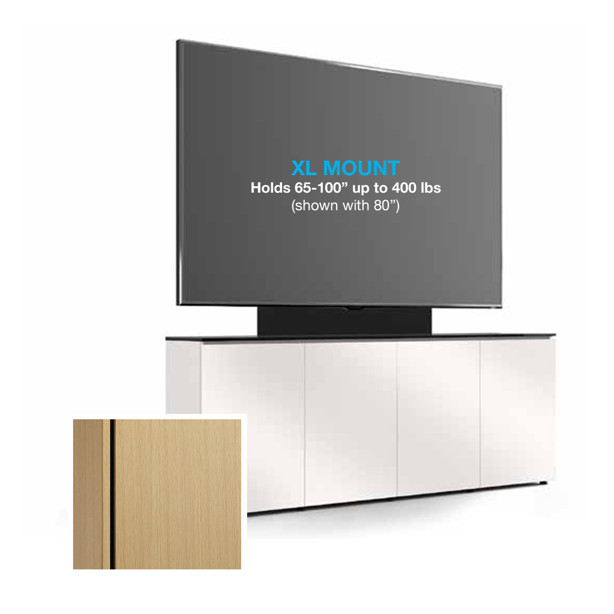 D1/347AMXL/SN/NO 4 Bay, Single XL Monitor Low-Profile, Wall Cabinet, Sienna / Natural Oak