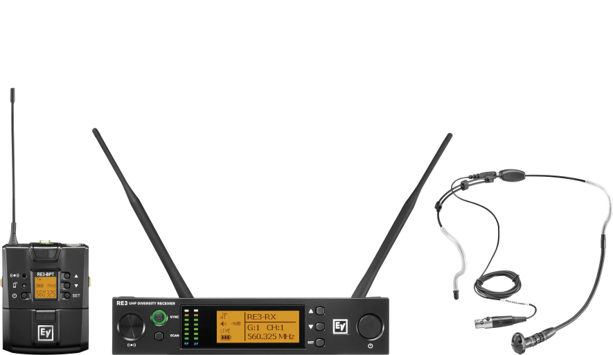 RE3-BPHW-6M UHF Wireless Set Containing the HW3 Supercardioid Headworn Microphone (6M Band / 653-663 MHz)