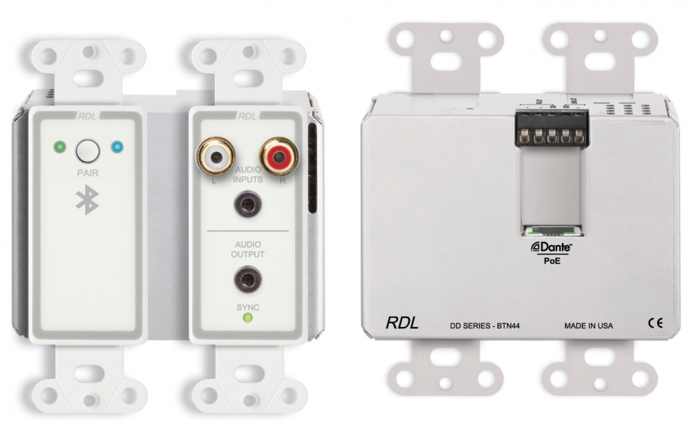 DD-BTN44 Wall-Mounted Bi-Directional Line-Level and Bluetooth Audio Dante Interface, White