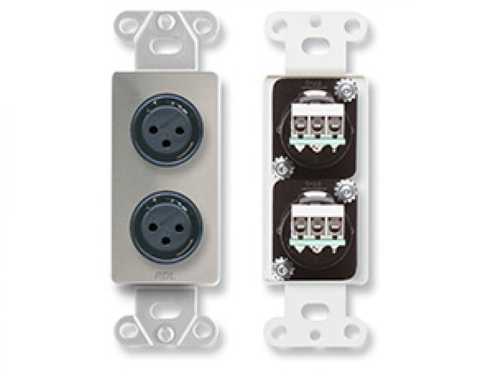 DS-XLR2F Dual XLR 3-pin Female Jacks on Decora® Wall Plate - Stainless steel