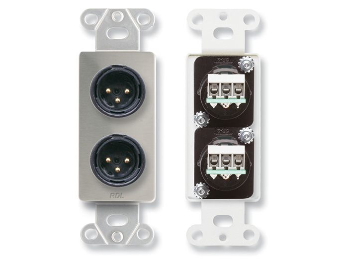 DS-XLR2M Dual XLR 3-pin Male Jacks on Decora Wall Plate - Solder type - Stainless steel