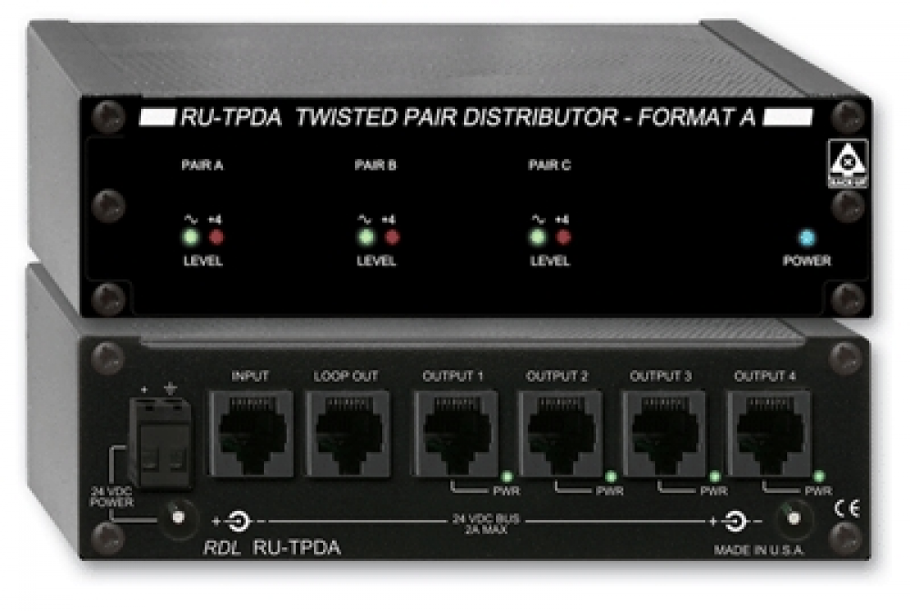 RU-TPDA Active Distributor - Twisted Pair Format-A - RDL Format-A input to Four outputs