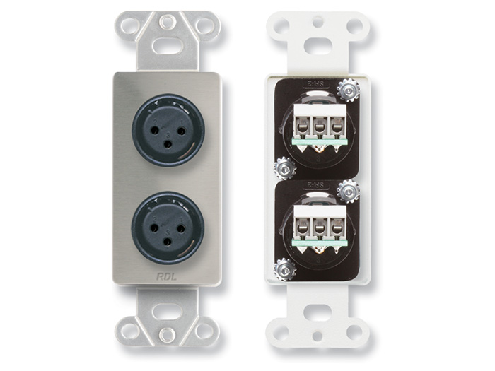 DS-XLR2FC Dual XLR 3-pin Female Jacks on D Plate - Solder type - Stainless Steel