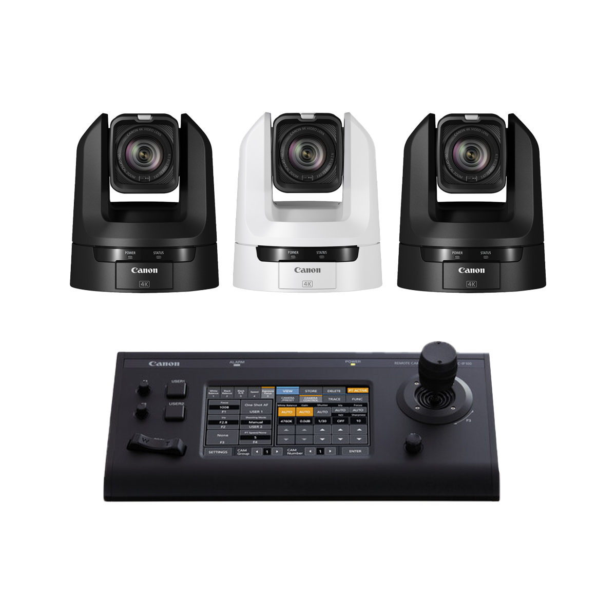 CR-N100 PTZ Cameras (2 X Black + 1 X White) + 1 X RC-IP100 Controller Bundle