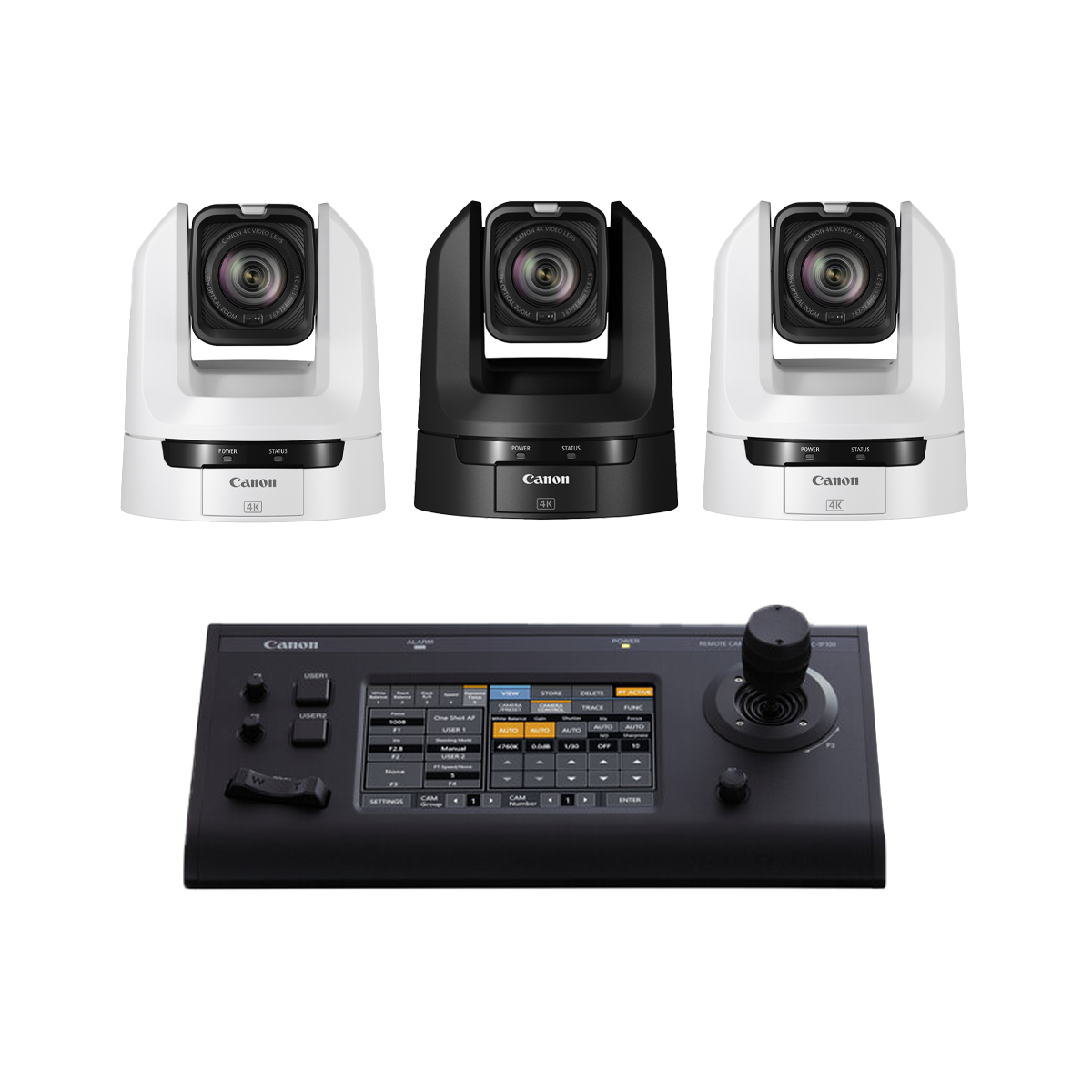 CR-N100 PTZ Cameras (2 X White + 1 X Black) + 1 X RC-IP100 Controller Bundle