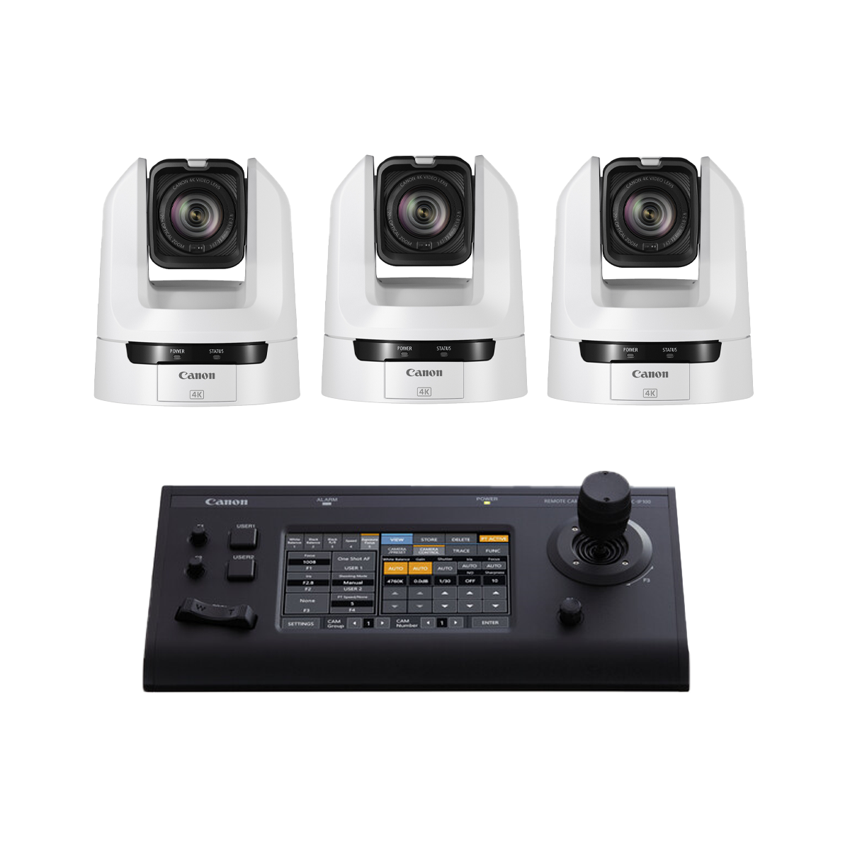 CR-N100 PTZ Cameras (3 X White) + 1 X RC-IP100 Controller Bundle