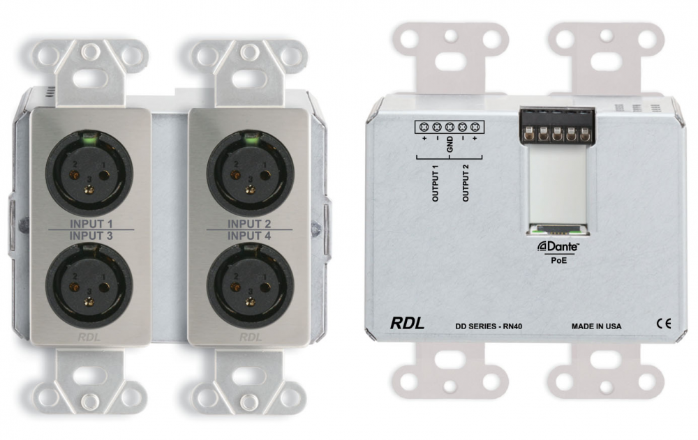 DDS-RN40 Wall-Mounted Bi-Directional Mic/Line Dante Interface 4 x 2