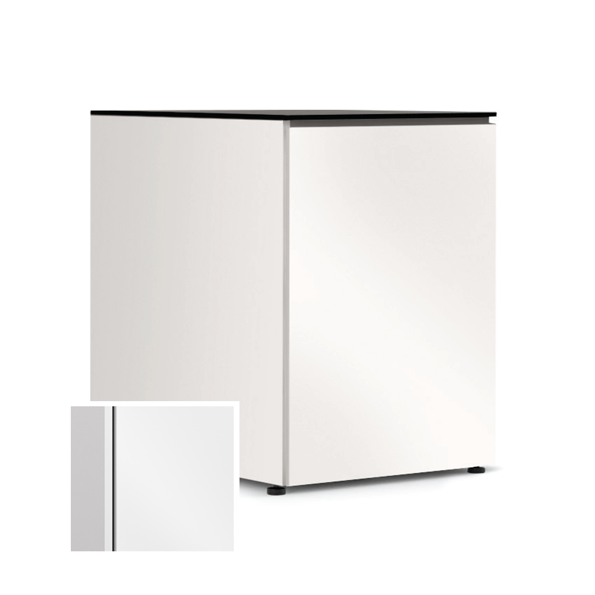 D3/317B/MM/GW Single Bay Deep Profile Cabinet- Gloss White/Black Top