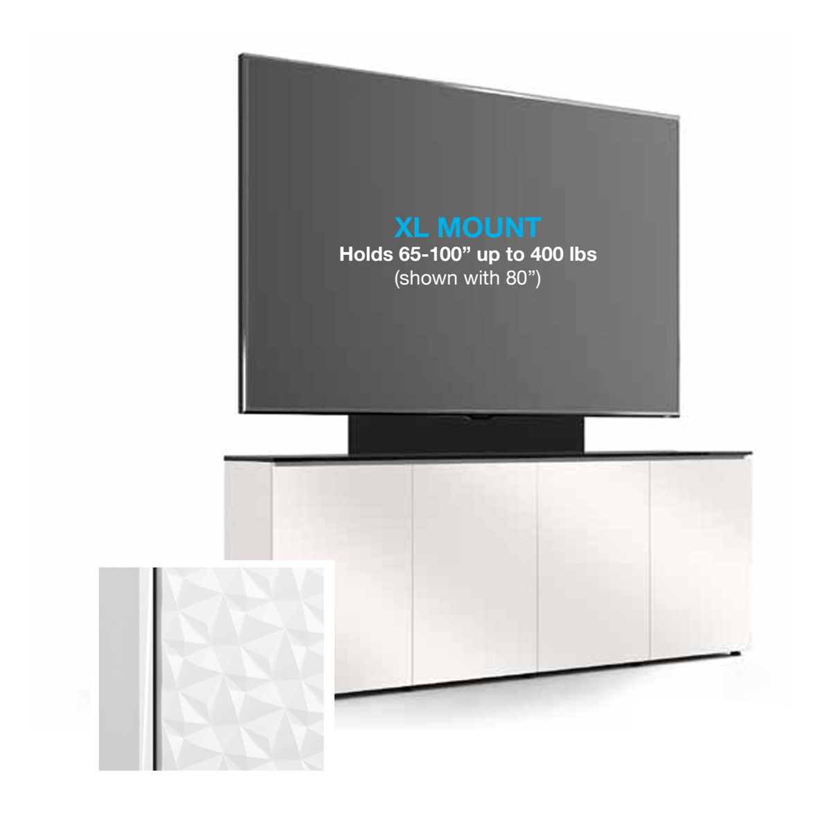 D1/347AMXL/ML/WH/WH 4 Bay, Single XL Monitor Low-Profile, Wall Cabinet, Milan- White / White Solid Surface