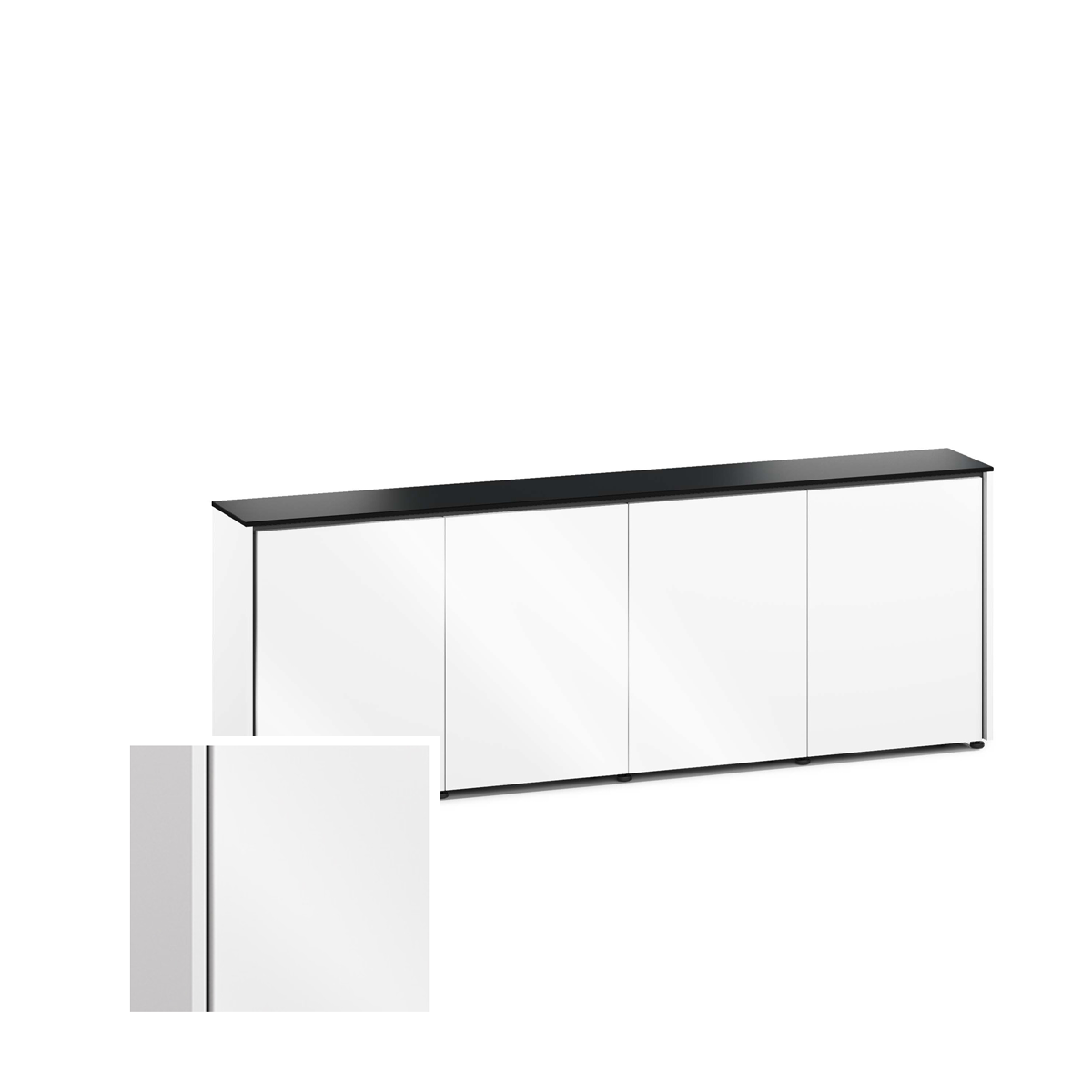 D1/347A/MM/GW/BK 4 Bay Low-Profile, Wall Cabinet, Miami- Gloss White / Black Phenolic