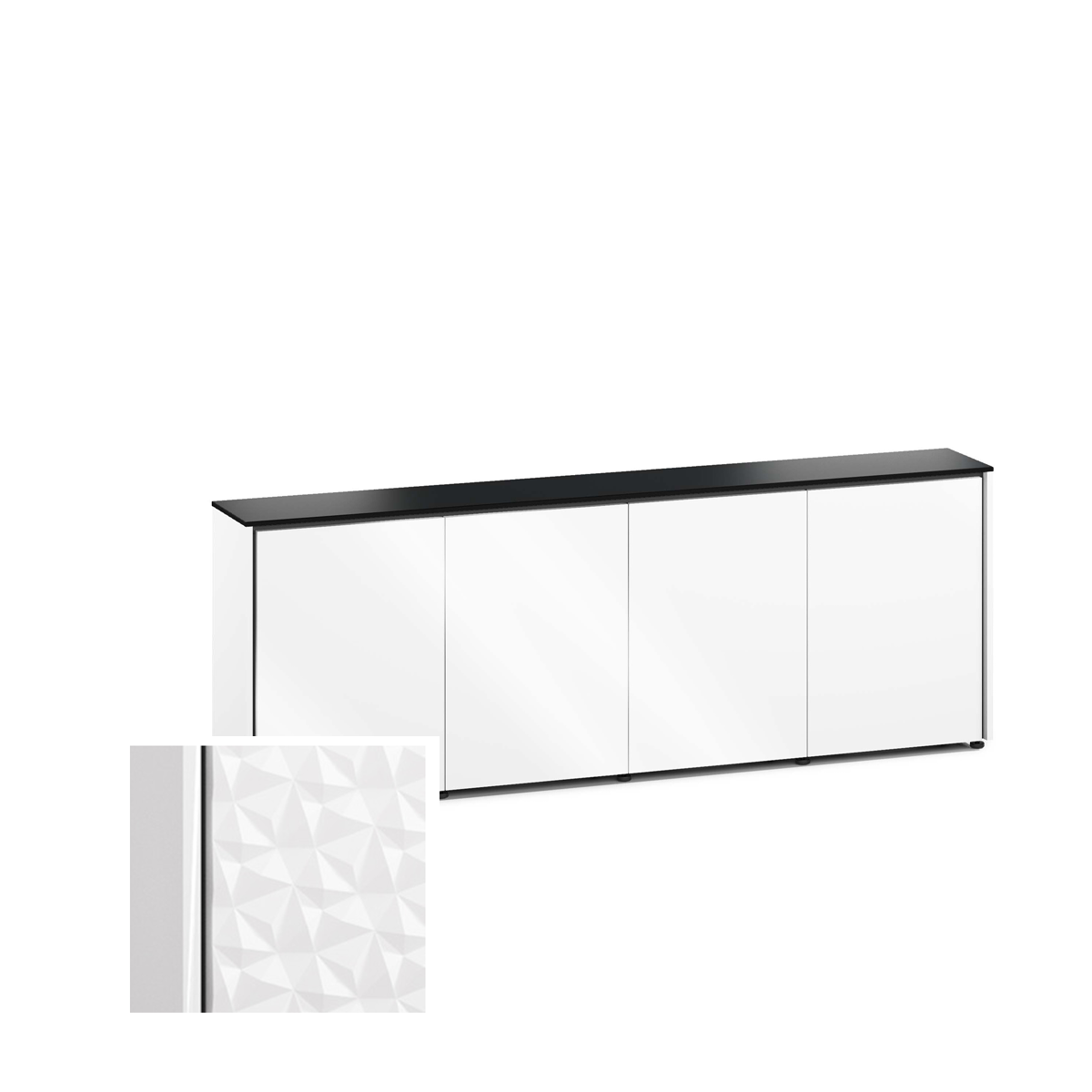 D1/347A/ML/WH/WH 4 Bay Low-Profile, Wall Cabinet, Milan- White / White Solid Surface