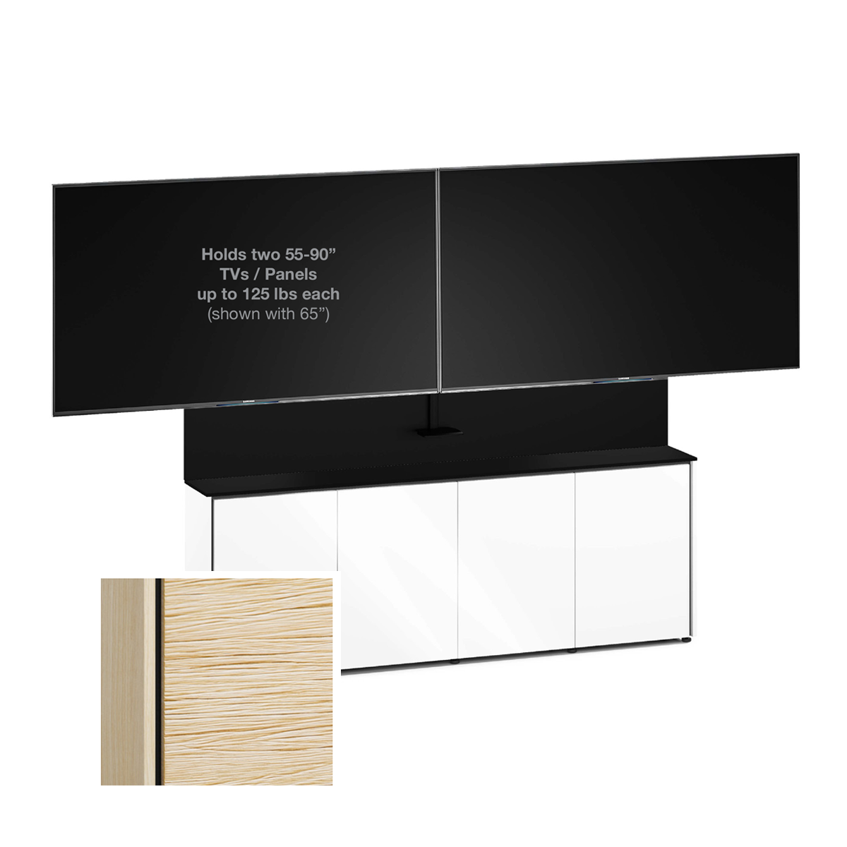 D1/347AM2/DV/NO 4 Bay Dual Monitor Low-Profile, Wall Cabinet, Denver- Natural Oak