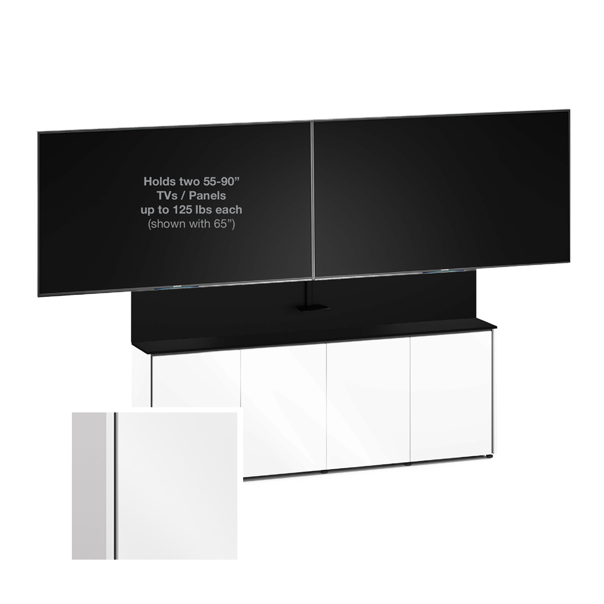 D1/347AM2/MM/GW/BK 4 Bay Dual Monitor Low-Profile, Wall Cabinet, Miami- Gloss White / Black Phenolic
