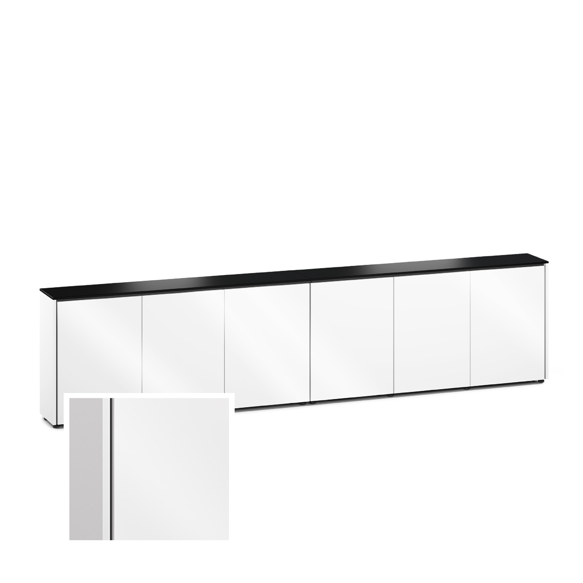 D1/367A/MM/GW/BK 6 Bay Low-Profile, Wall Cabinet, Miami- Gloss White / Black Phenolic