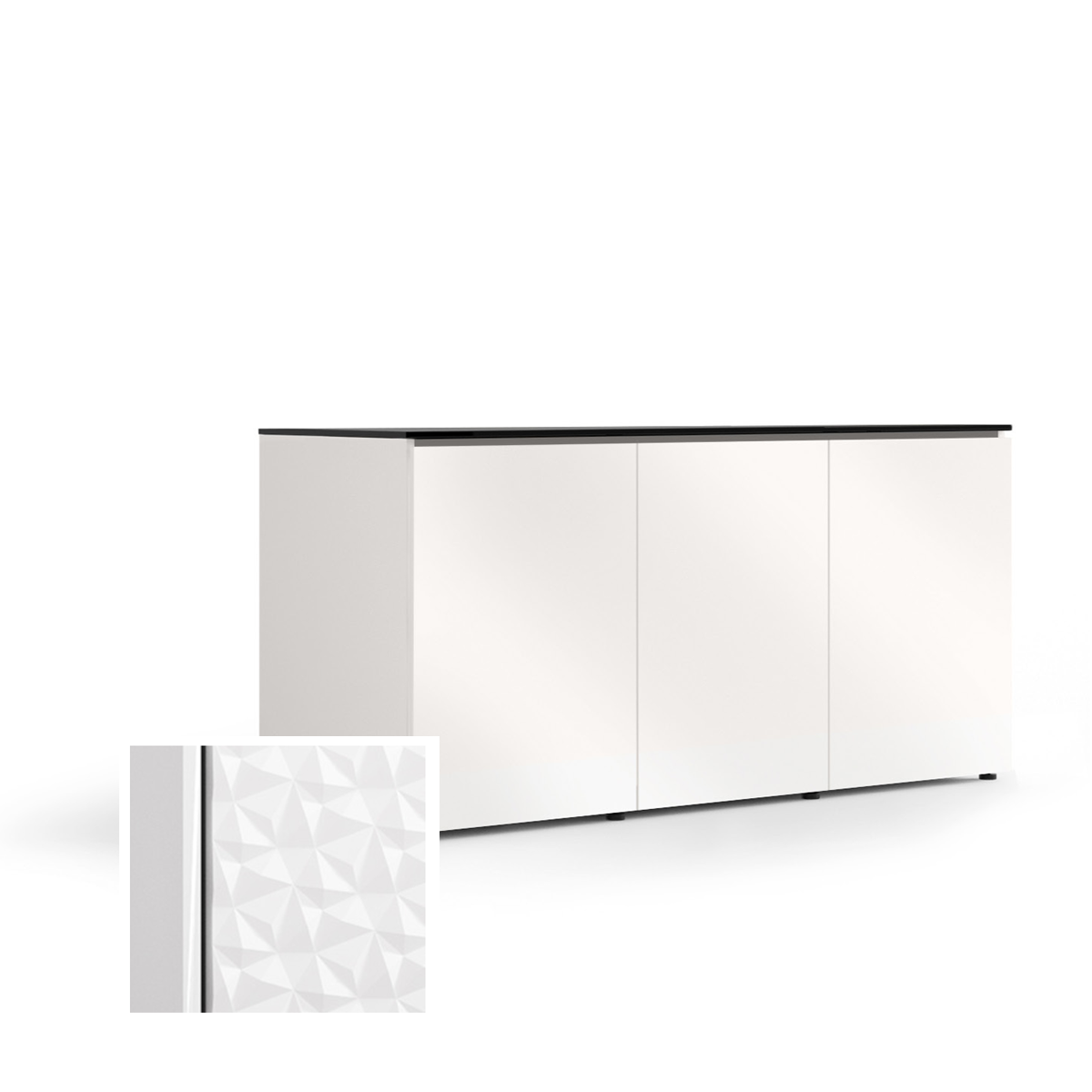D2/337A/ML/WH/WH 3 Bay Credenza, Milan- White / White Solid Surface