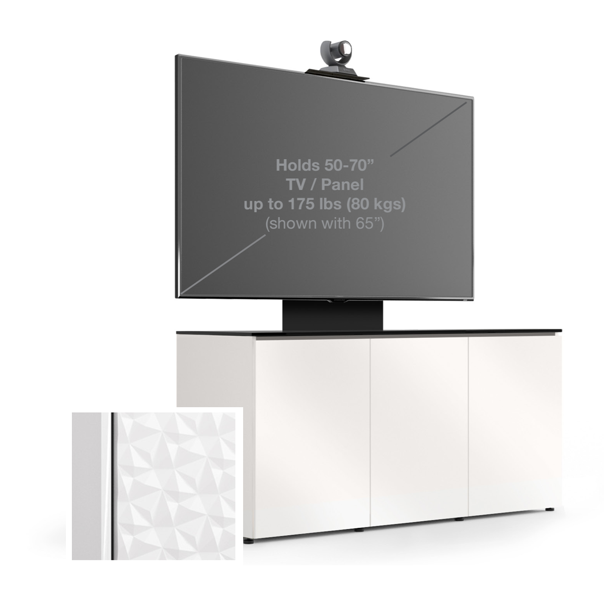 D2/337BM1/ML/WH/WH 3 Bay, Single Monitor Credenza, Milan- White / White Solid Surface