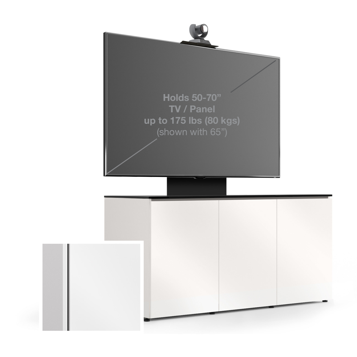 D2/337BM1/MM/GW/WH 3 Bay, Single Monitor Credenza, Miami- Gloss White / White Solid Surface