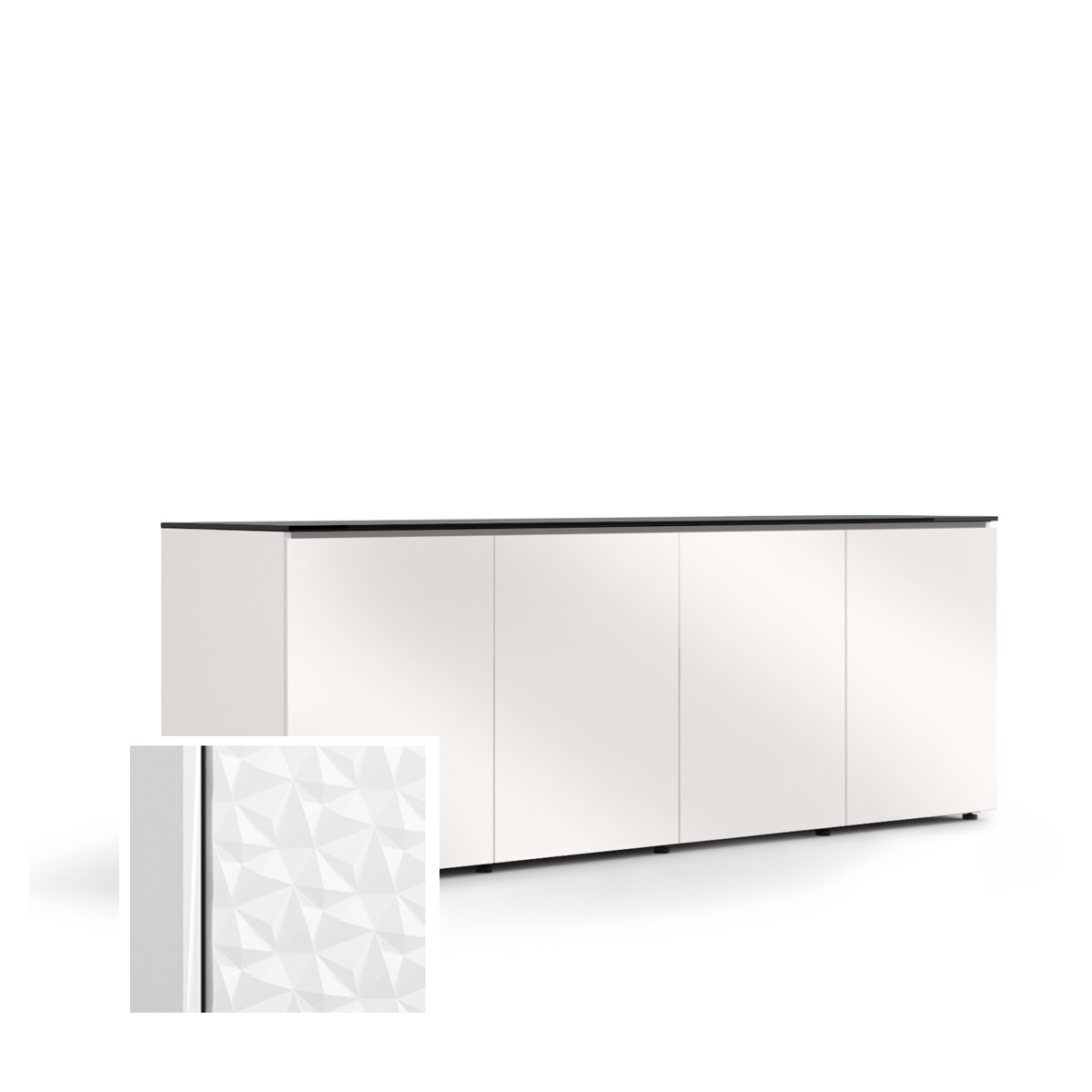 D2/347A/ML/WH/WH 4 Bay Credenza, Milan- White / White Solid Surface