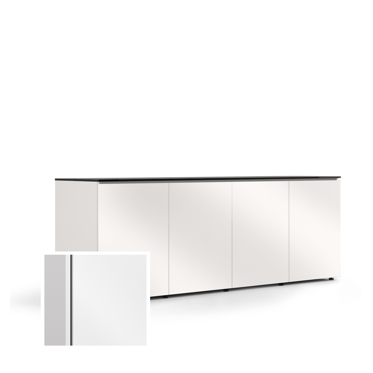 D2/347A/MM/GW/WH 4 Bay Credenza, Miami- Gloss White / White Solid Surface