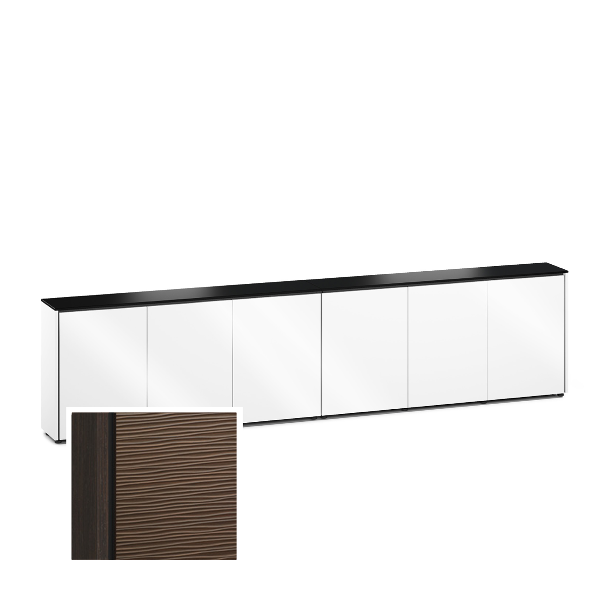 D1/367A/BL/WE 6 Bay Low-Profile, Wall Cabinet, Berlin/Wave Texture- Wenge