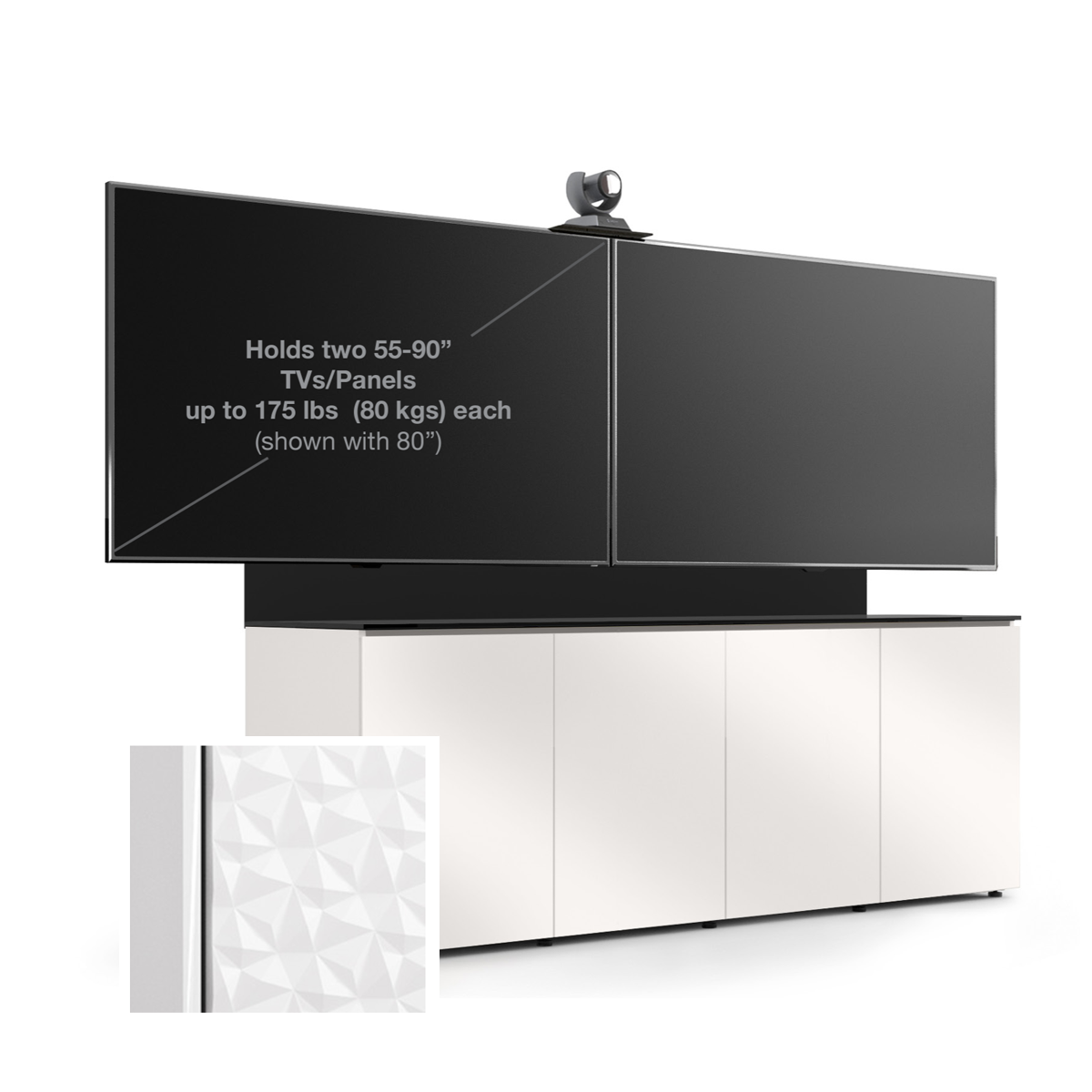 D2/347BM2/ML/WH/WH 4 Bay, Dual Monitor Credenza, Milan- White / White Solid Surface