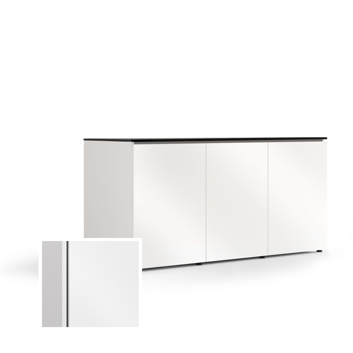 D3/337B/MM/GW 3 Bay, Deep Profile Cabinet - Gloss White/Black Top