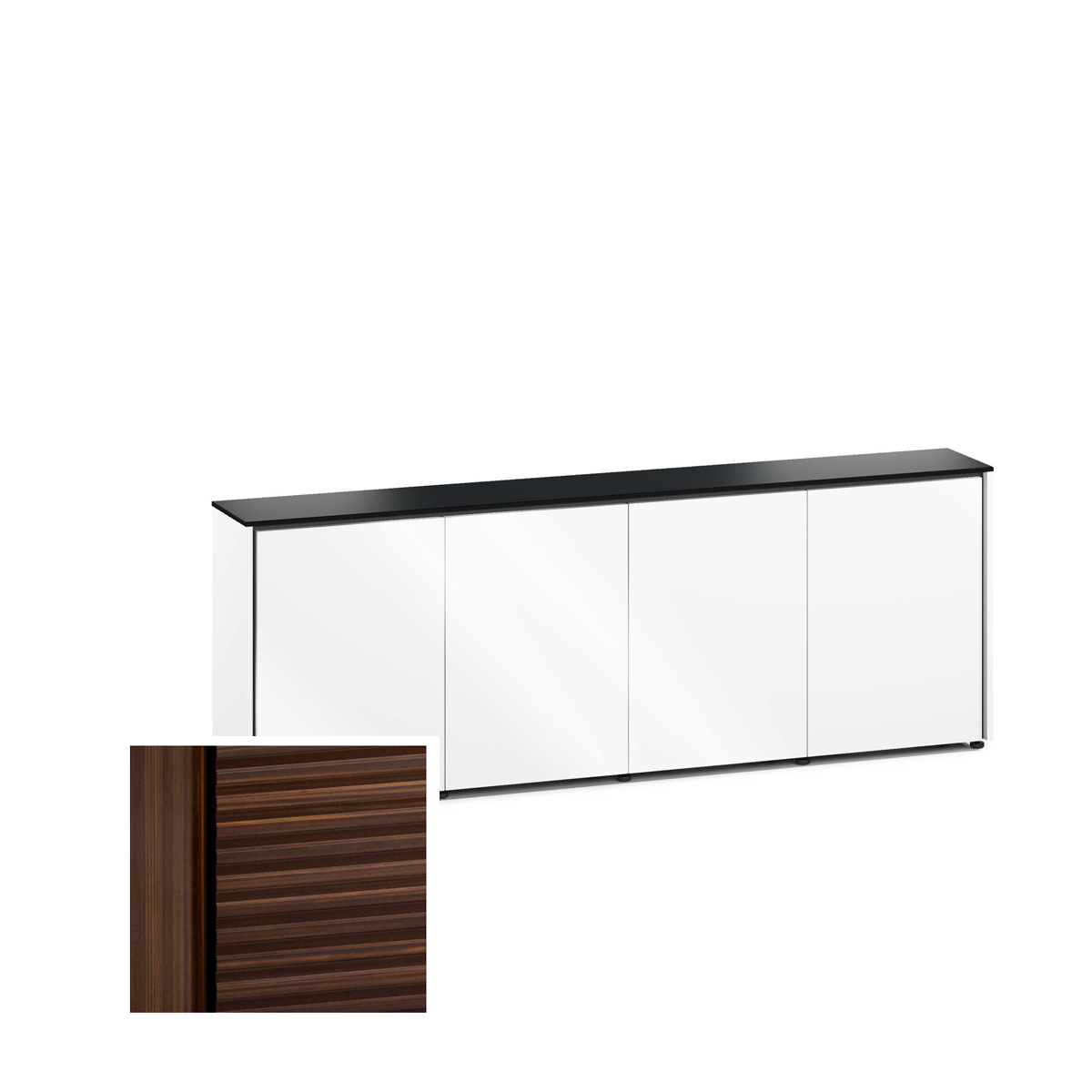 D1/347A/ZU/OB 4 Bay Low-Profile, Wall Cabinet, Zurich/Linear Texture- Opium Brown