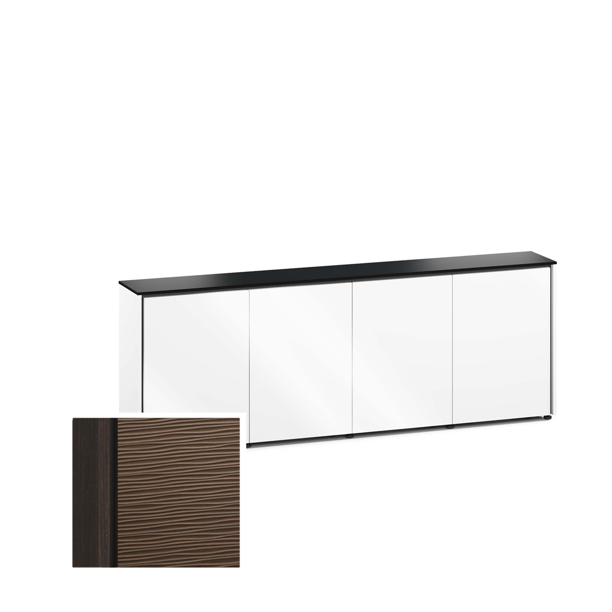 D1/347A/BL/WE 4 Bay Low-Profile, Wall Cabinet, Berlin/Wave Texture- Wenge