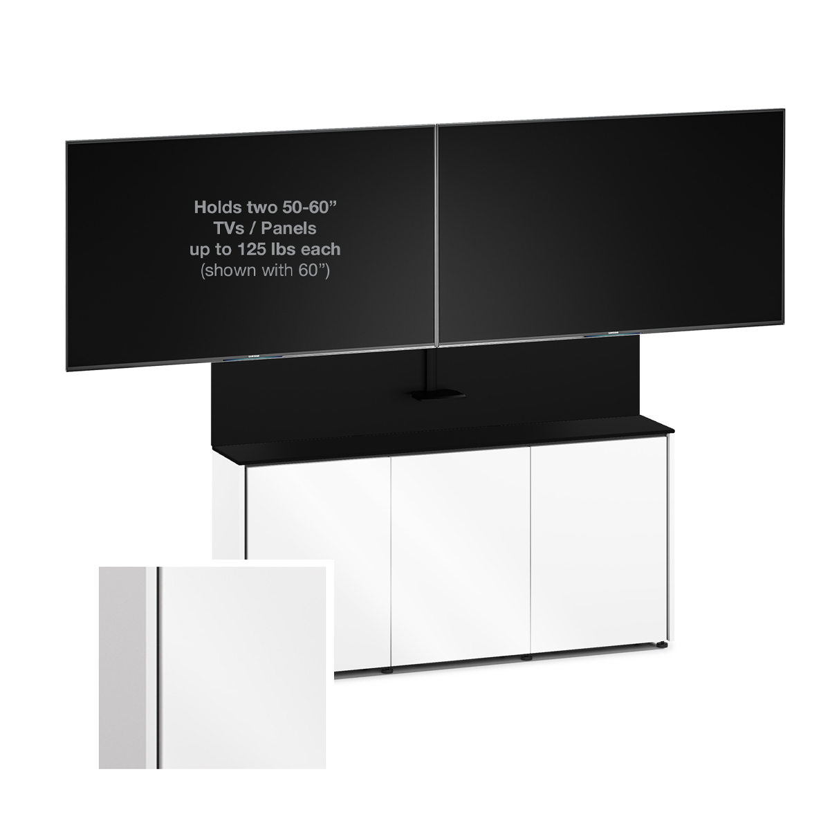 D1/337AM2/MM/GW/BK 3 Bay, Dual Monitor Low-Profile, Wall Cabinet, Miami- Gloss White / Black Phenolic