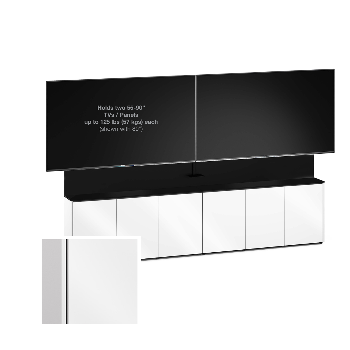 D1/367AM2/MM/GW/BK 6 Bay, Dual Monitor Low-Profile, Wall Cabinet, Miami- Gloss White / Black Phenolic