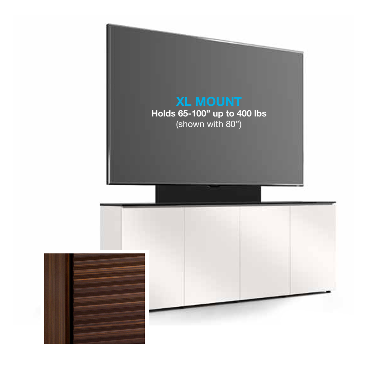 D1/347AMXL/ZU/OB 4 Bay, Single XL Monitor Low-Profile, Wall Cabinet, Zurich/Linear Texture- Opium Brown