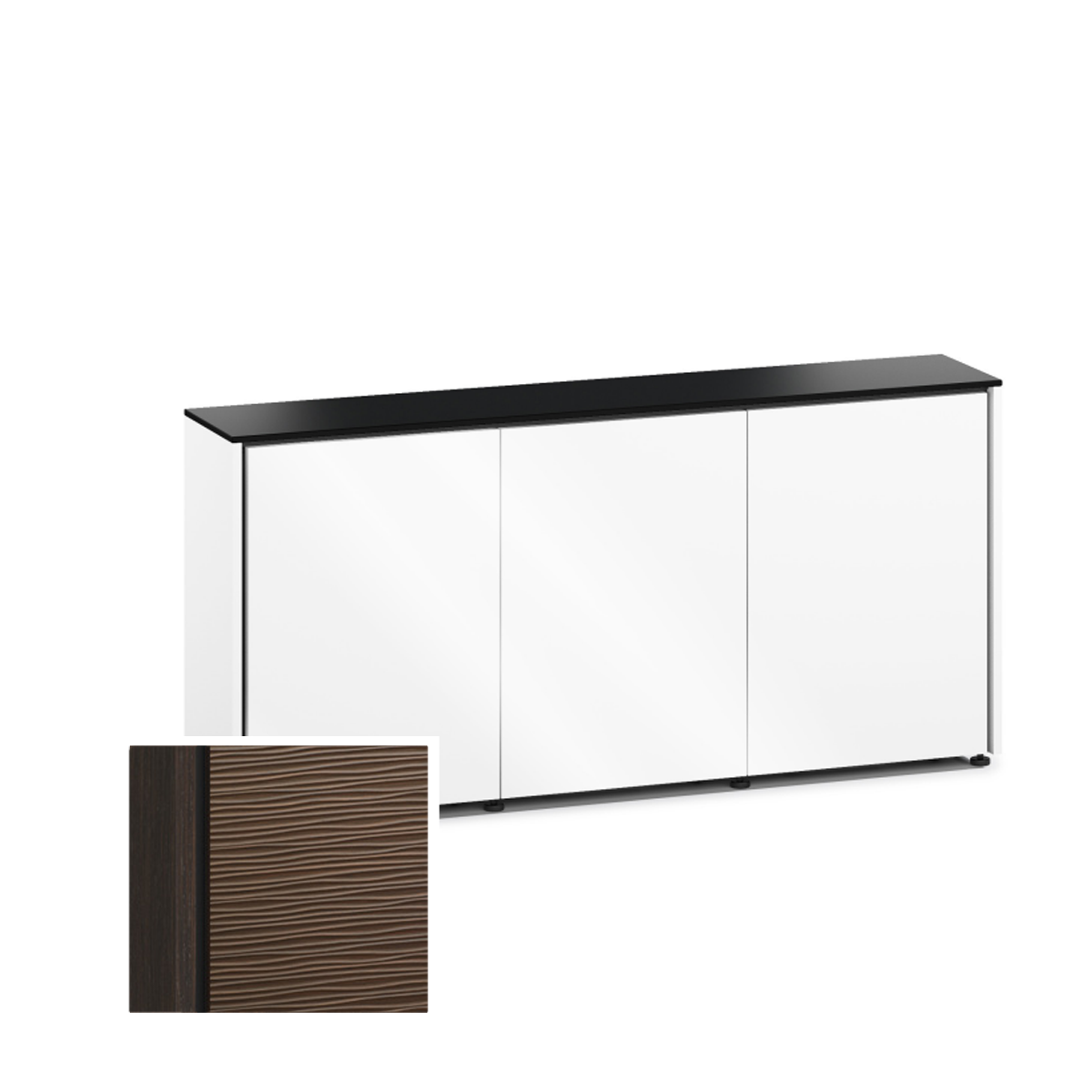 D1/337A/BL/WE 3 Bay Low-Profile, Wall Cabinet, Berlin/Wave Texture- Wenge