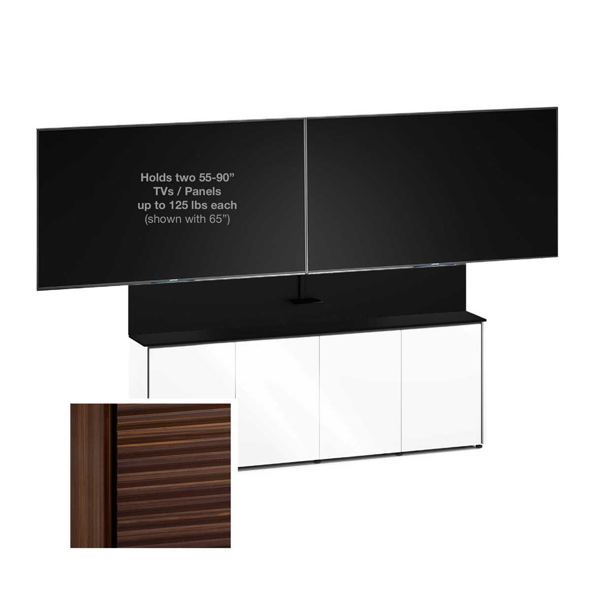 D1/347AM2/ZU/OB 4 Bay Dual Monitor Low-Profile, Wall Cabinet, Zurich/Linear Texture- Opium Brown