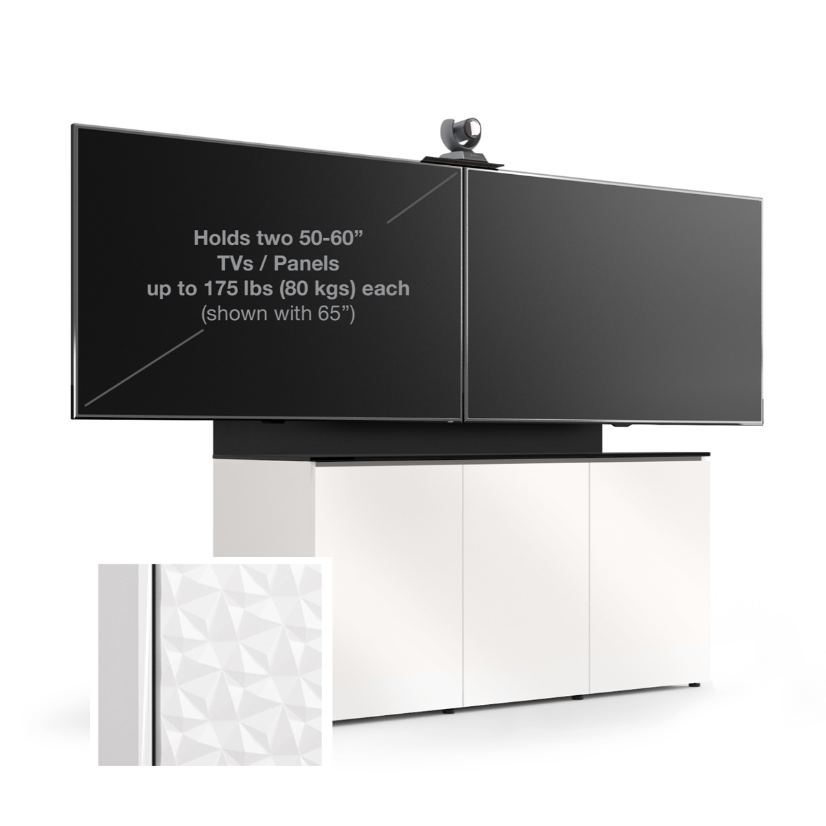 D2/337BM2/ML/WH/WH 3 Bay, Dual Monitor Credenza, Milan- White / White Solid Surface