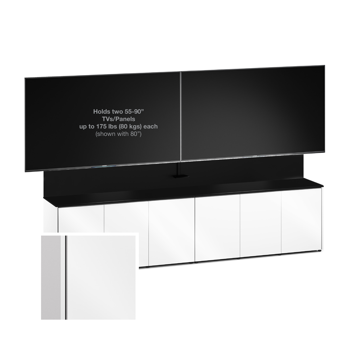 D2/367BM2/MM/GW/WH 6 Bay, Dual Monitor Credenza, Miami- Gloss White / White Solid Surface