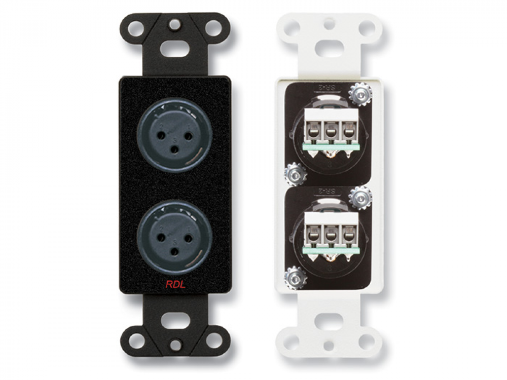 DB-XLR2F Dual XLR 3-pin Female Jacks on Decora® Wall Plate (Black)